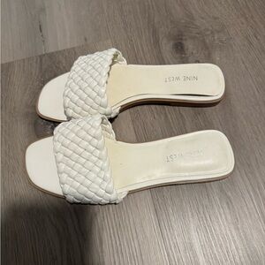 Nine West Cream Woven Slide Sandals